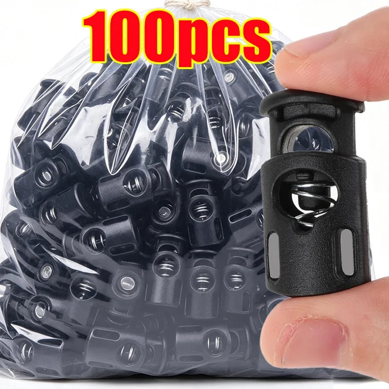 DIY Cloth Cord Lock Plastic Stopper Cord Ends Toggles Clip Buckle Black Spring Toggle Stopper for DIY Bag Clothing Accessories