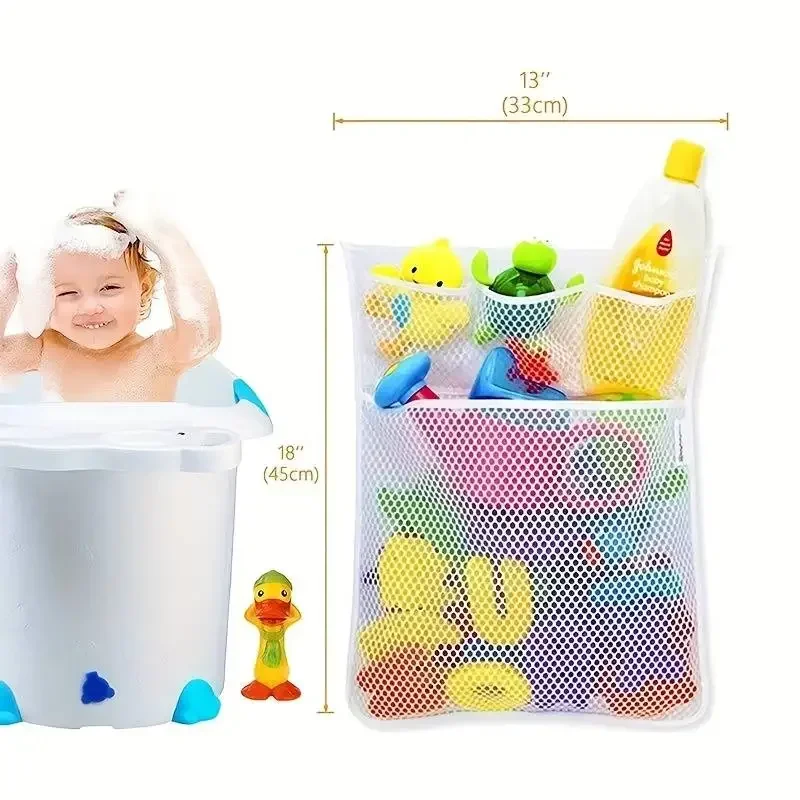 Home Bathroom Mesh Bag Baby Shower Bath Toys Storage with Strong Suction Cups Bathroom Toy Organizer Pouch for Kids Toddlers