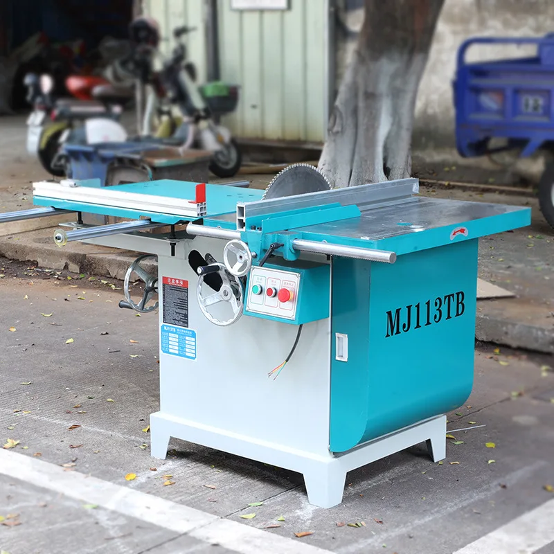 Woodworking machinery, woodworking push table circular disc saw, swing angle 45 degree axis tilt push table saw