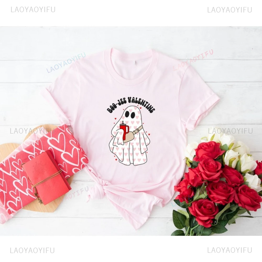 Valentine Day Coffee Latte Boo Jee Couples TShirt Funny Ghost Cartoon Graphic Hallowmas Women Streetwear Casual Fashion Man Tees