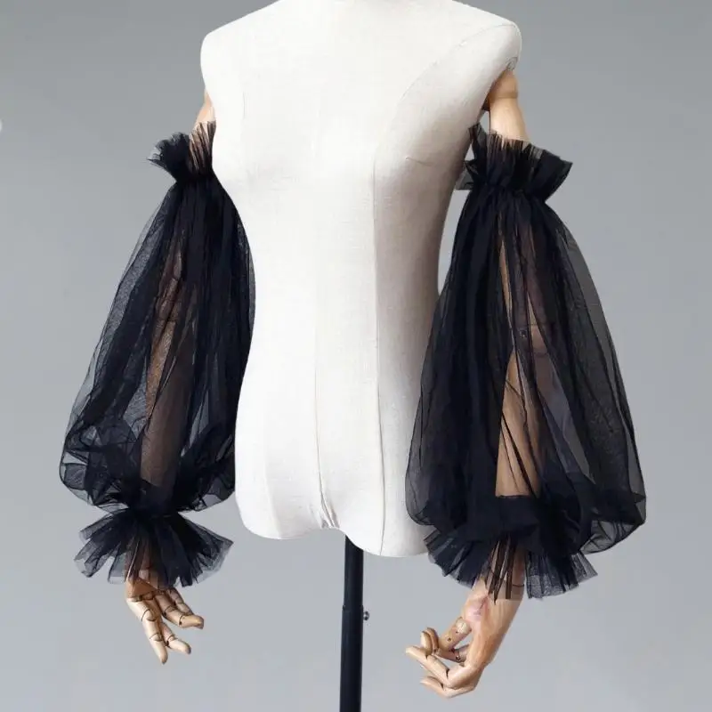 Rękawki ślubne w stylu koreańskim z przędzy, oddychające, długie rękawy ślubne, cienkie, jednolite, plisowane, koronkowe nakładki na ramiona, cosplay