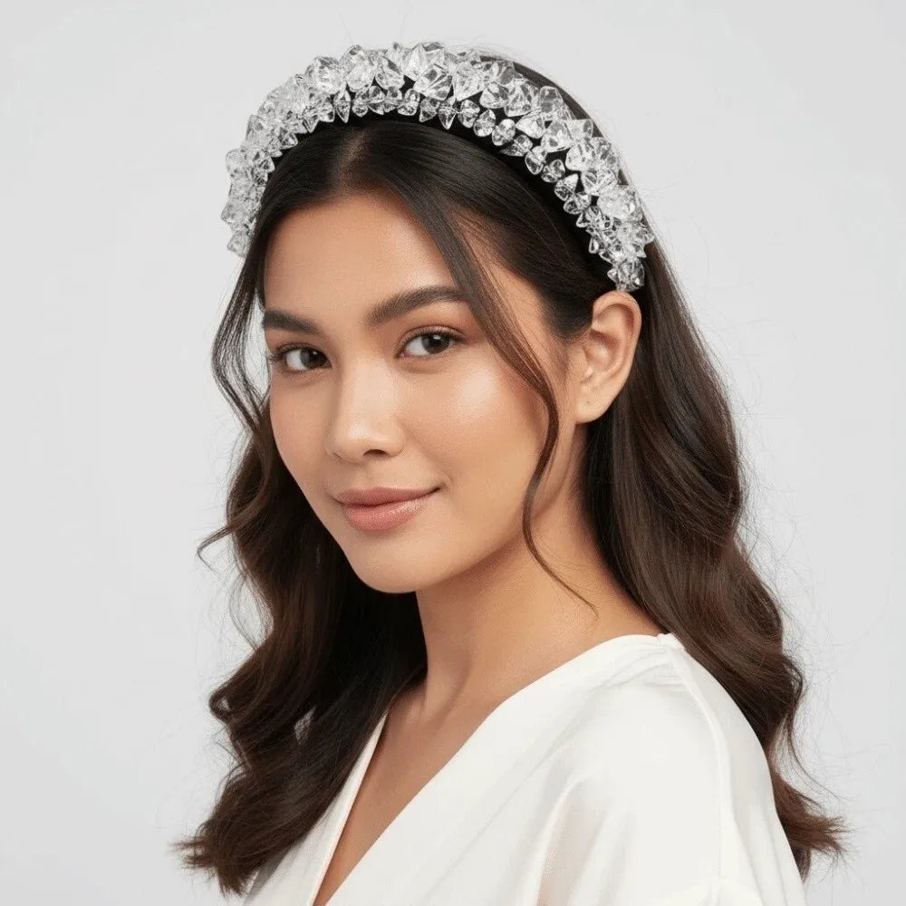 

Headwear Irregular Ice Block Hairband Gorgeous Rhinestone Crystal Sponge Headband Waterproof Transparent Crystal Wide Hair Hoop