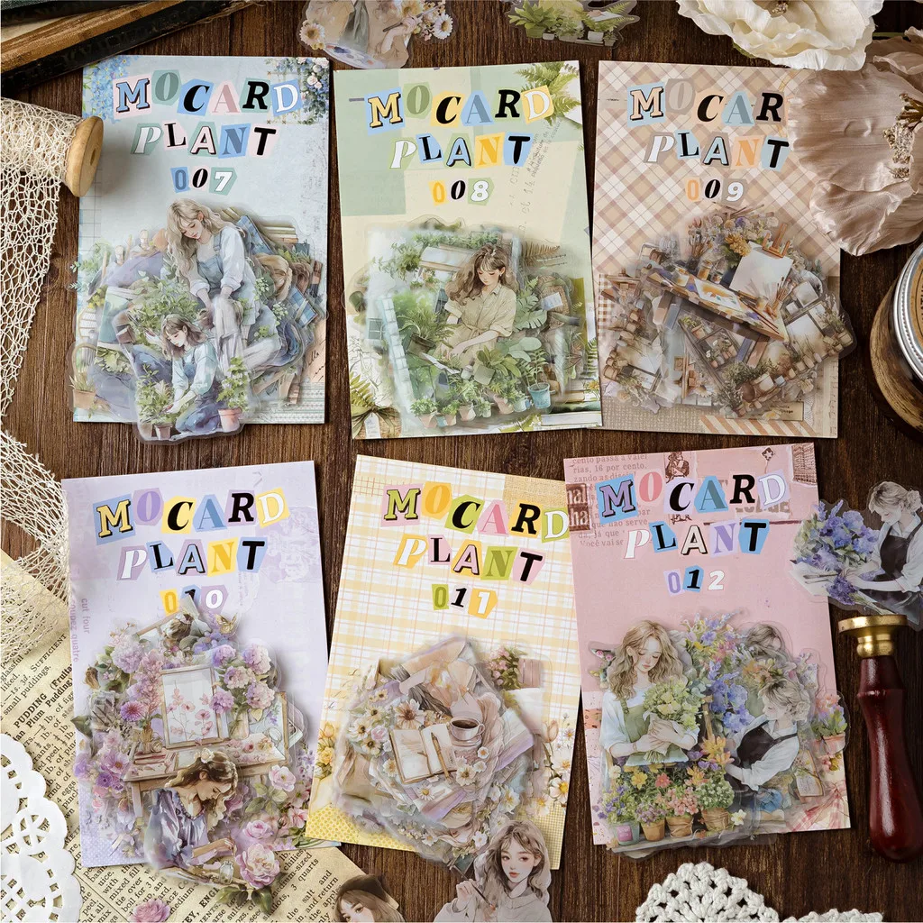 Journamm 40pcs/pack Matte PET Stickers Plant Girl DIY Scrapbooking Collage Stationery Decor Junk Journal Aesth Decor Stickers