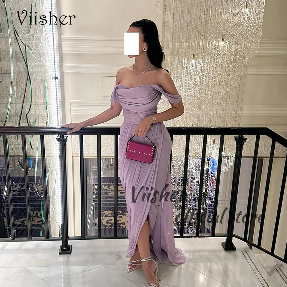 

Lavender Chiffon Mermaid Prom Dresses for Women Off Shoulder Strapless Formal Evening Dress Arabic Dubai Evening Gowns 2024