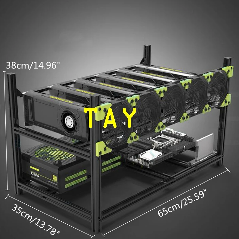 VEDDHA 6 GPU Mining Rig frame Aluminum Stackable Open Air AI Host Case Computer ETH Frame For Bitcoin Miner Unassemble Ethereum - Image 3