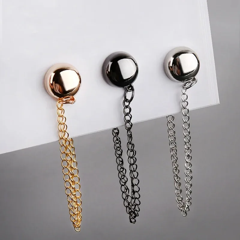 Multi-Function Magnetic Clothing Clip with Chain Metal Buttons Clip Clothes Scarf Trouser Legs Cuff Fixing Magnet Pin Decor