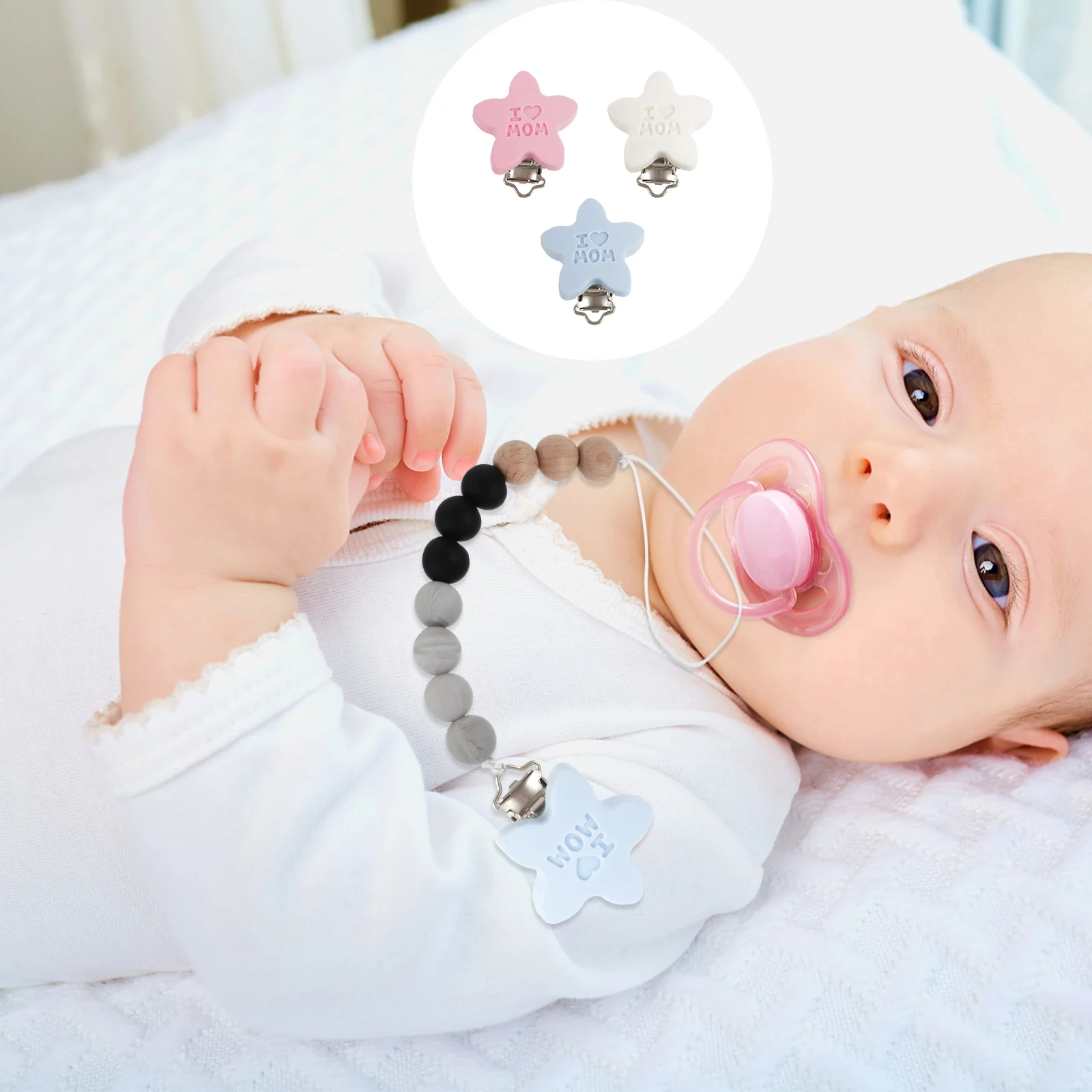 3 Pcs Anti-lost Chain Accessories Pacifier Rope Clips Silicone Star Teething Toy Clamps Silica Gel Infant