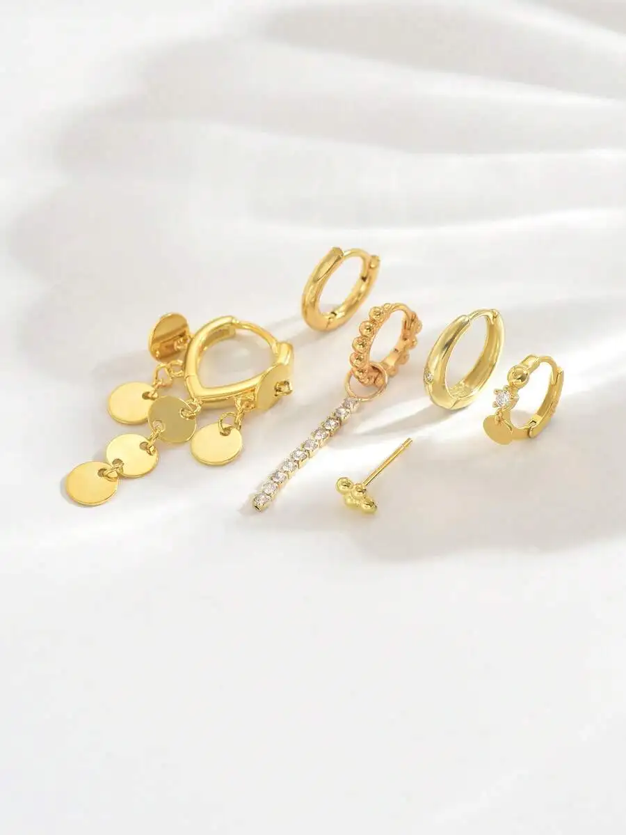 

6pcs Zirconia Earring Set With Hoops Studs And Dangles For Party Wedding
