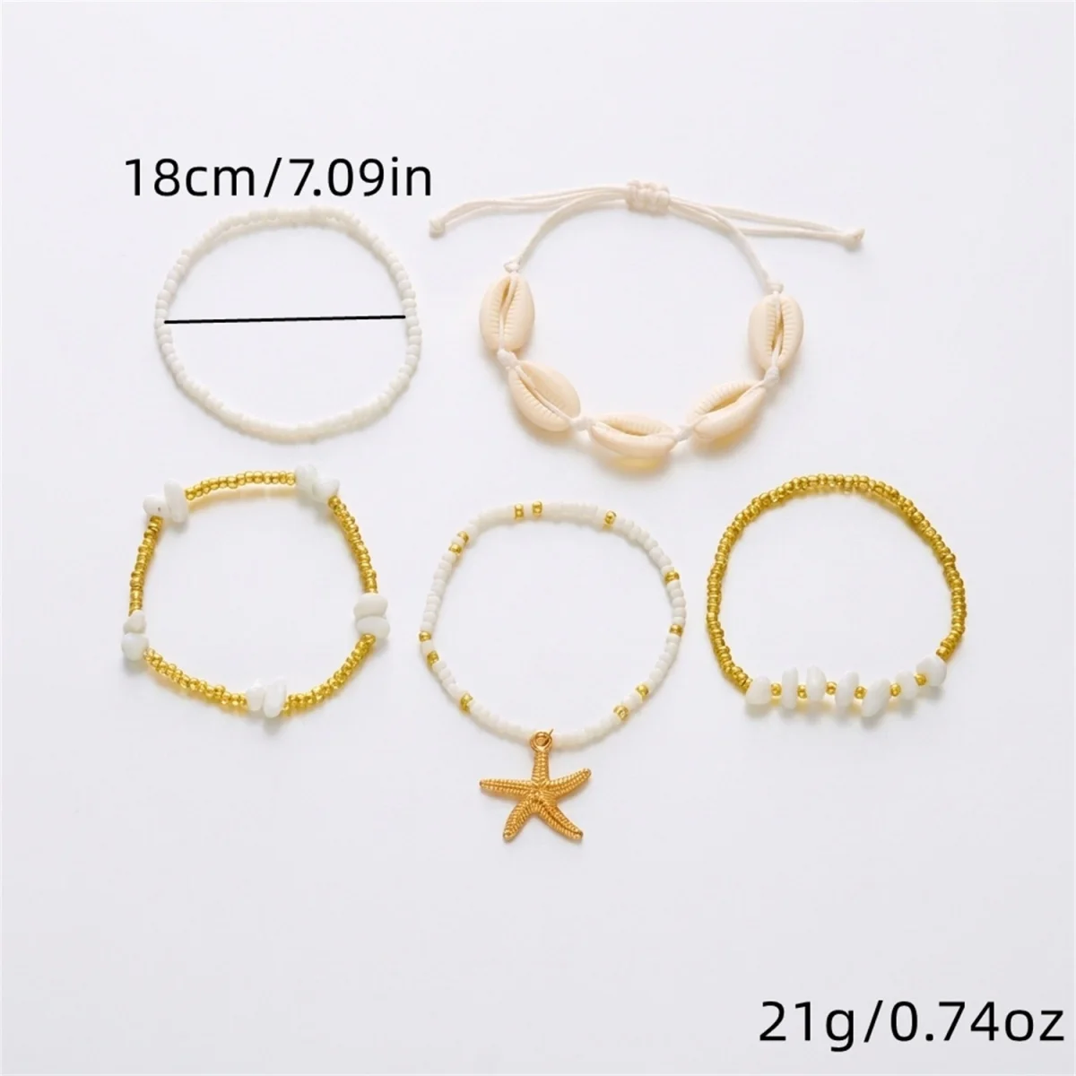 Mehrlagige Armbänder mit Seestern-Muschel- und Steinperlen für Damen und Herren, schicke Seestern-Sommer-Strand-Armreifen, stapelbarer Schmuck. – Detail 16