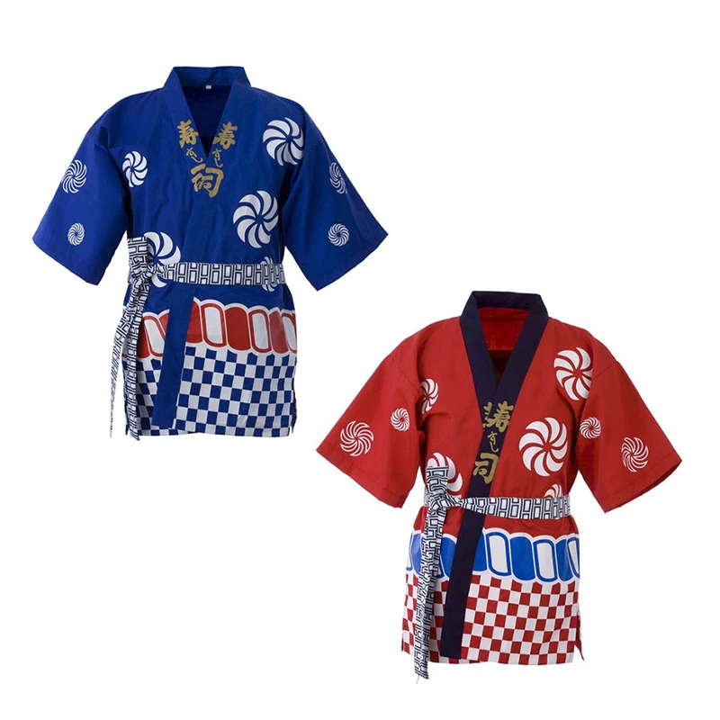 Chaqueta de cocinero con estampado de estilo japonés para hombre, uniforme de Chef de restaurante de Sushi, disfraz de cocina, ropa de trabajo de camarero femenino de Hotel