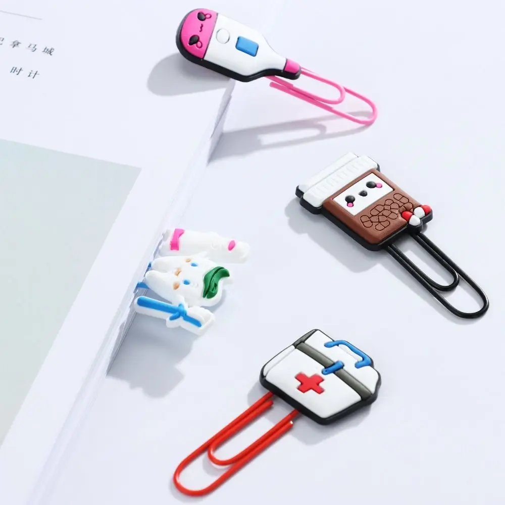 12PCS Paper Clip Bookmarks Cute Cartoon Medical Paper Clip Bookmark Colorful Book Clips Set Bookmark Stationery Accessories