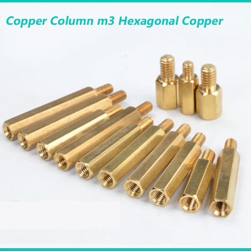 

Copper Column m3 Hexagonal Copper Motherboard Standoff Copper Mount M3 Board Rack Stud Threaded Pillar PCB Column Spacer Screw