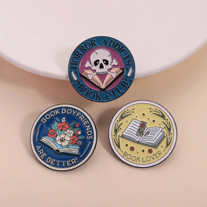Bookish Enamel Pins Set Reading Theme Quirky Cute Style with Horror Romance Designs for Book Lover Backpack Jacket Gift