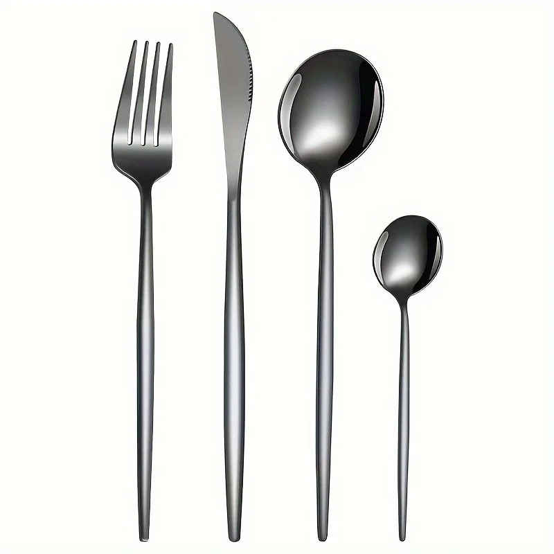 16Pcs Black Tableware Set Includes Knife Fork Spoon Stainless Steel Cutlery Set Machine Washable For Restaurant Home Party