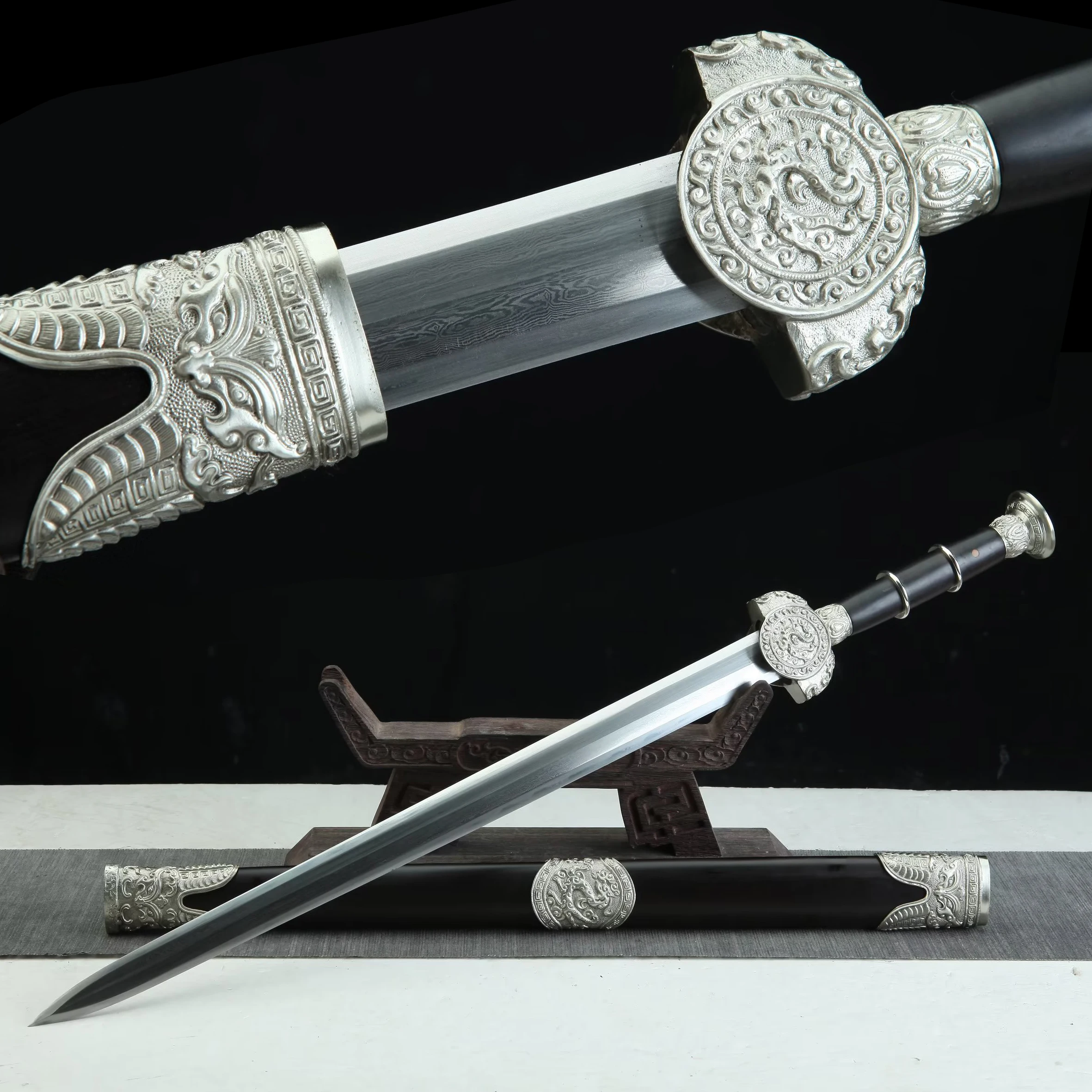 88cmMedieval Metal True sword Damascus Steel King White Copper Giant Sword battle ready combat weapon Sharp Samurai sword katana