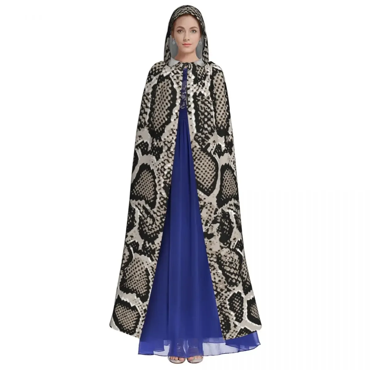 Adult Cloak Cape Hooded Vintage Snake Skin Medieval Costume Witch Wicca Vampire Carnival Party
