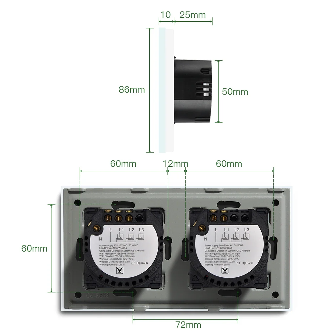 Bingoelec Zigbee Switch 2/3/4Gang 1way Smart Light Switches Crystal Class Panel Need Neutral or No Neutral for Smart Home