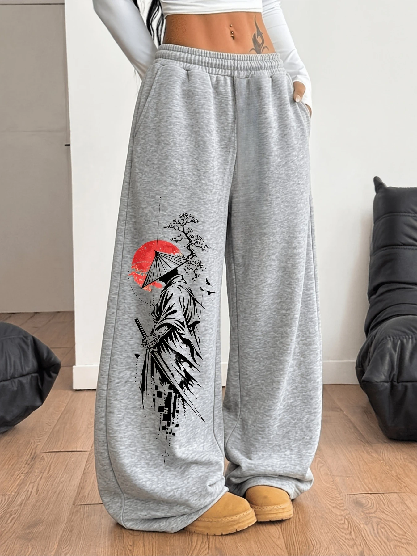 Japanese Samurai Pattern 3D Pants for Men and Women, Large Casual Sports Pants, Street Pants, Gothic Loose Fit