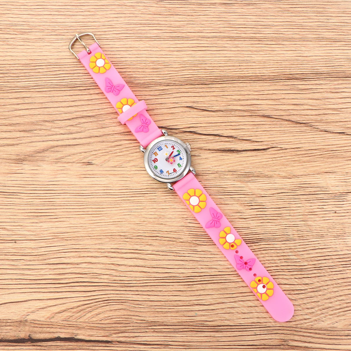 Creative Flower Design Watch Pink Silicone Band Lively Interesting Cartoon Pattern Childrens Timekeeper Watch