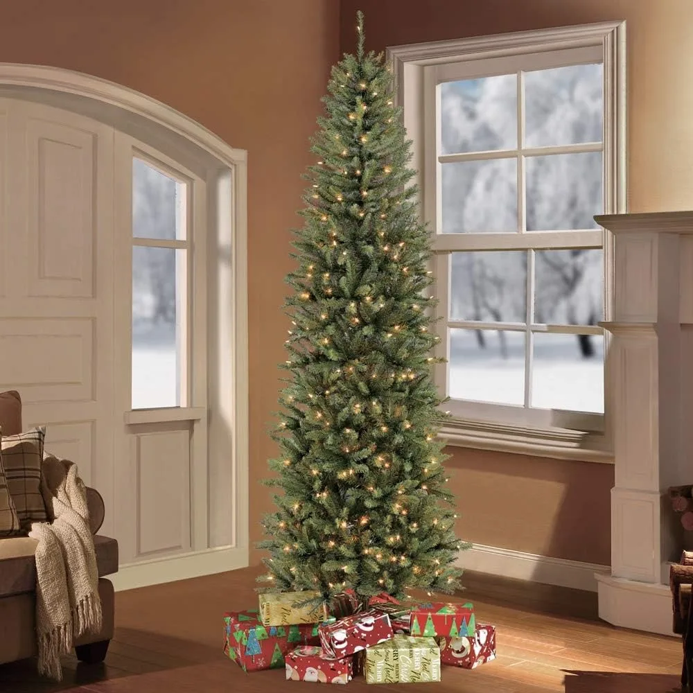 

7.5 Foot Pre-Lit Pencil Artificial Christmas Tree with 350 UL Listed Clear Lights, Green, 32 x 32 x 90 inches