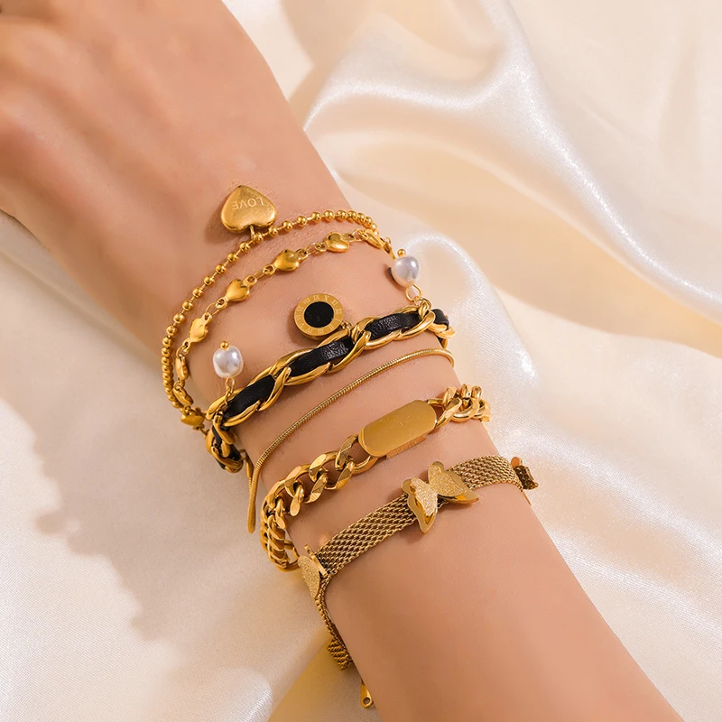 EILIECK 316L Edelstahl Armband in Goldfarbe für Damen, schlichter Stil, Gliederkette, trendiges, modisches, nicht ausbleibendes Schmuckstück, Geschenk. – Detail 6