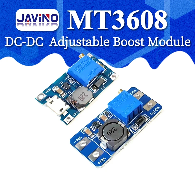 MT3608 DC-DC Adjustable Boost Module 2A Boost Plate Step Up Module with MICRO USB 2V-24V to 5V 9V 12V 28V