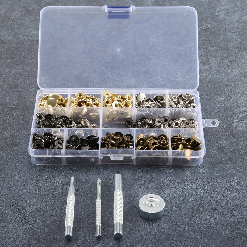 Kit de Fixadores de Couro para Roupas e Bolsas, Metal Button Snaps, Press Studs, 4 Color, 12.5mm, 100 Set