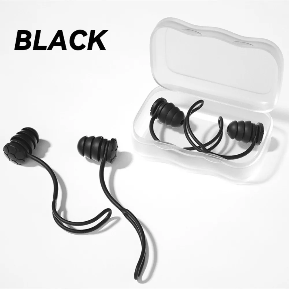 3 Layer Swimming Earplugs Lanyard Soft Silicone Noise Reduction Earplugs Ergonomic Design Reusable Swim Silicone Earplugs