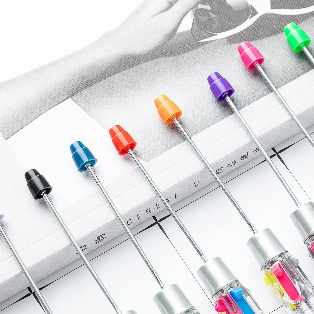 50PCS Cute Student Multicolor Beaded Strokes Key Line Marks Pressing Plastic Pen