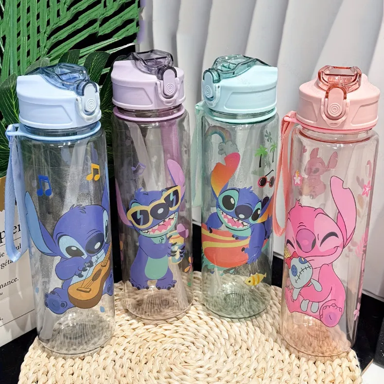 700ML 스티치 엔젤 만화 물병 회색 파란색 휴대용 플라스틱 대용량 만화 캐릭터 투명 컵 야외 스포츠 물병