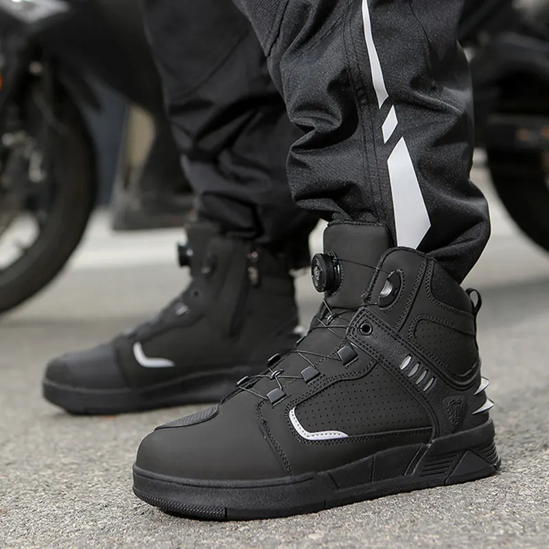 

Genuine Leather Men's Motorcycle Shoes High Quality Breathable Men Motorcycle Boot Cowhide Protective Shoes Motos Cycling Boots