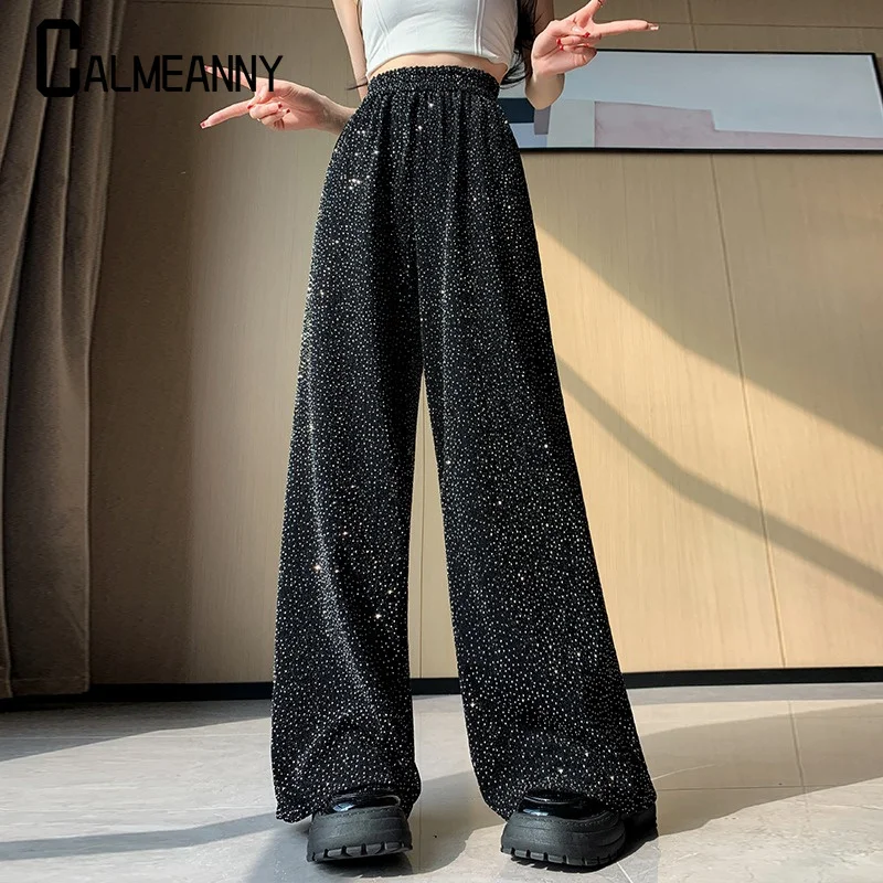 

2024 Spring Summer Women Tie-dye Printed Pants Elastic Waist Stright Long Wide leg pants Casual Female Loose Pants Trousers