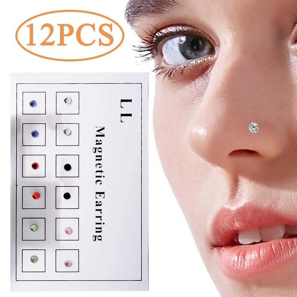 Magnetic Non Pierced Earring 12Pcs Fake Magnet Ear Tragus Cartilage Lip Labret Stud Fashion Nose Ring Jewelry For Unpierced Ears view 6