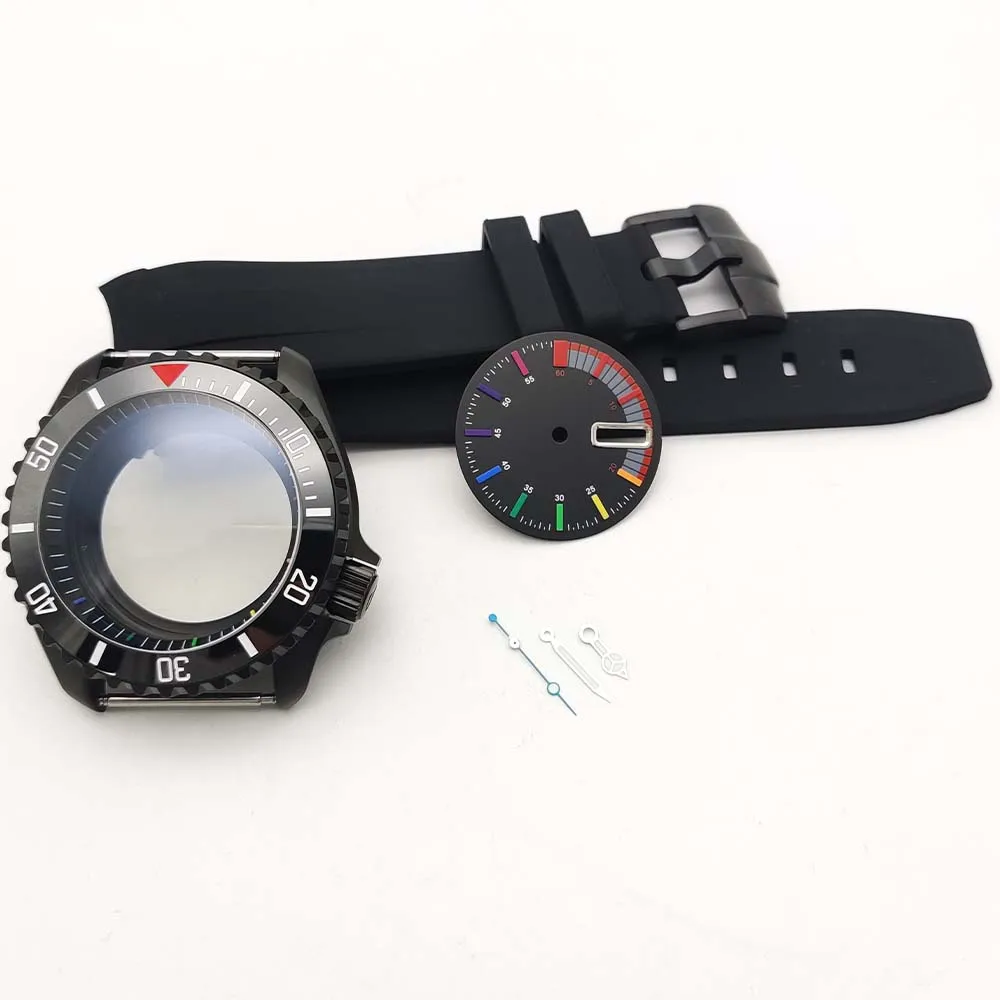 Men's Mechanical Frosted Case NH36 Movement Rainbow Aseptic Dial with Calendar Day Sapphire Glass Rubber Strap