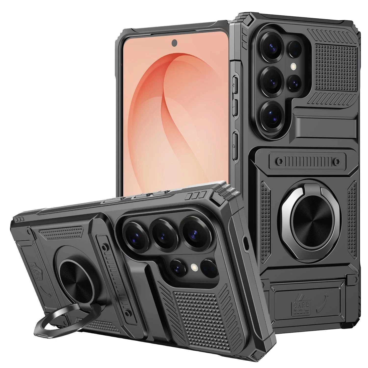 Capa para Samsung S26 Ultra Plus G Armor com Capa Deslizante para Câmera, Suporte de Anel 360 em PC e Capa Traseira em TPU