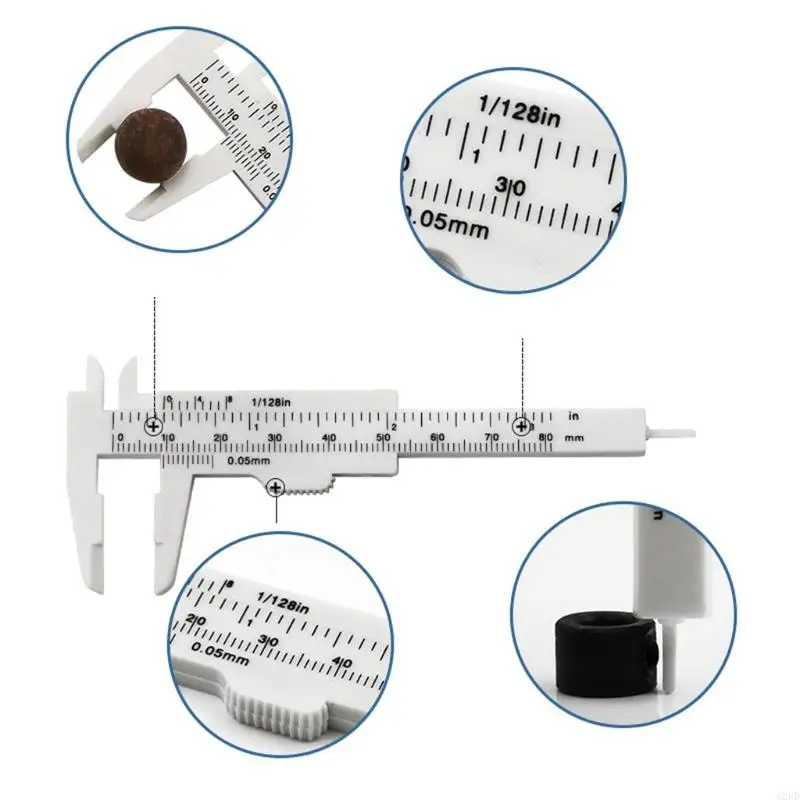 A2UD 플라스틱 캘리퍼스 인치/미터 3인치 80mm 미니 캘리퍼스 더블 스케일 눈금자 측정