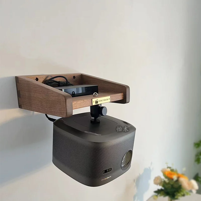 Solid Wood Projector Ceiling Mount, Adjustable Wall Floating Shelf for Projector, Heavy Duty Overhead Mount for Home Theater,