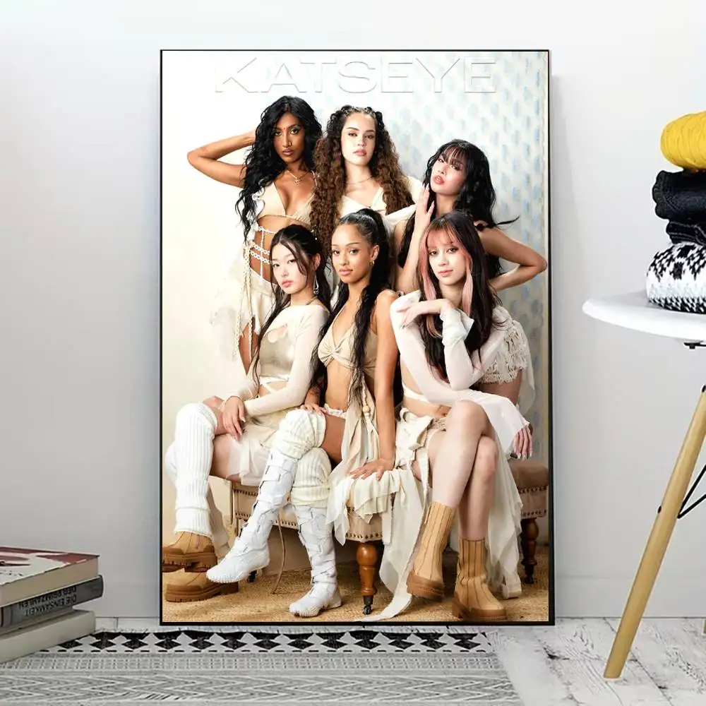 Kpop K-Katseye poster voor woonkamer, slaapkamer, kantoor of bar, frameloos, binnengebruik, slaapkamermuurkunst. - afbeelding 1