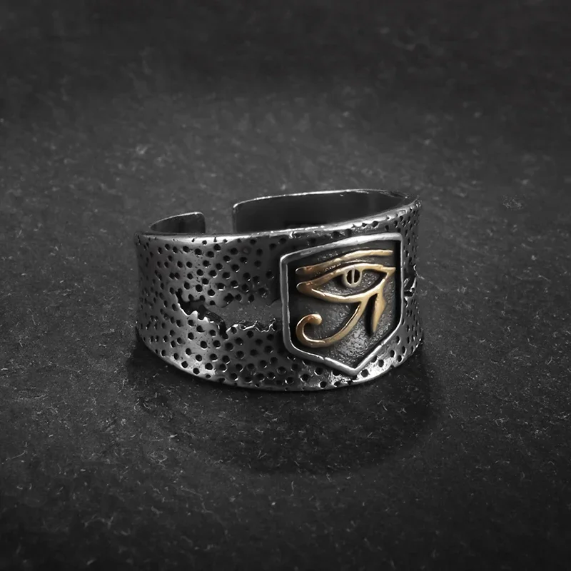 Vintage Ancient Egyptian Mythology Eye of Horus Symbol Ring for Men\\\\\\'s Motorcycle Adjustable Ring Punk Jewelry Gift