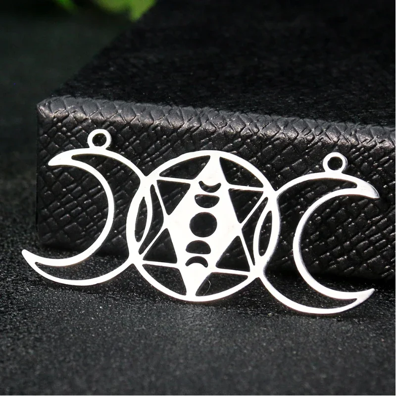 Stainless Steel Triple Moon Phase Pendant Goddess Star of David Charms DIY Necklace Amulet Energy Hanging Decor Jewelry Making