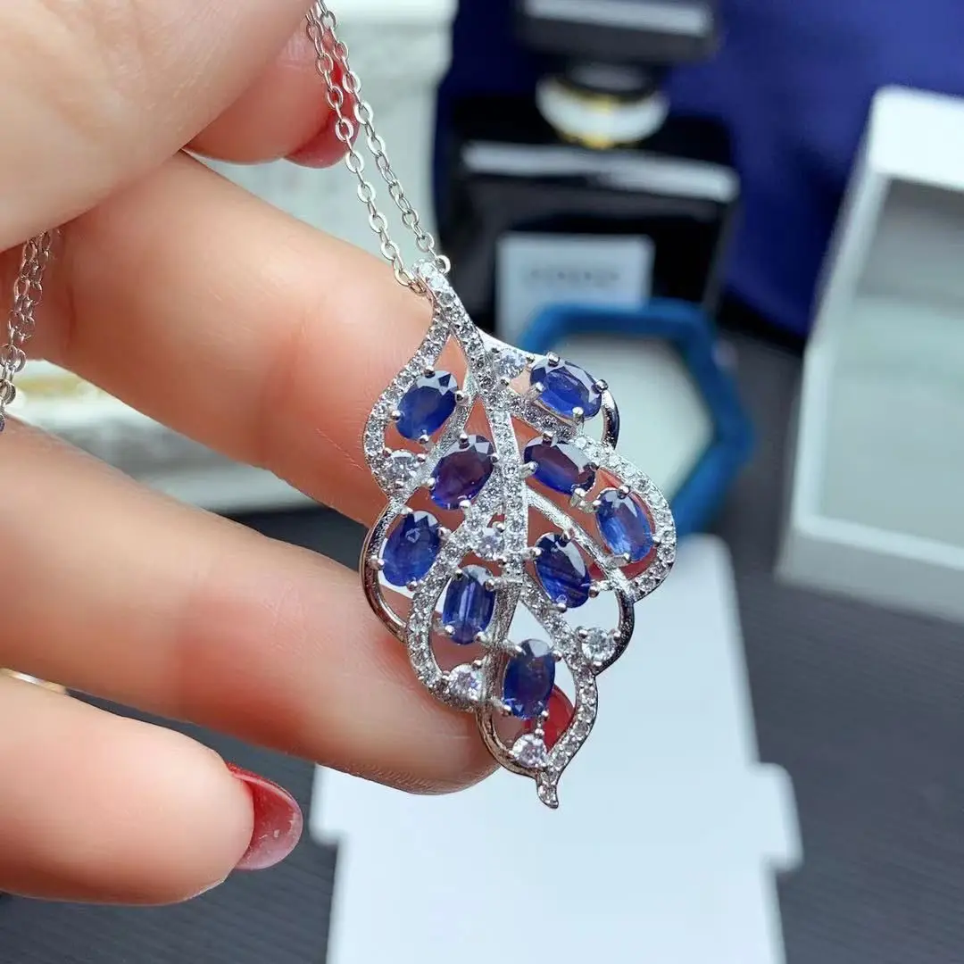 

Best Seller ZECAA Sapphire Jewelry With Natural Blue Sapphire Gemstone 3*5mm Lady Silver Blue Sapphire Pendant Jewelry For Girl