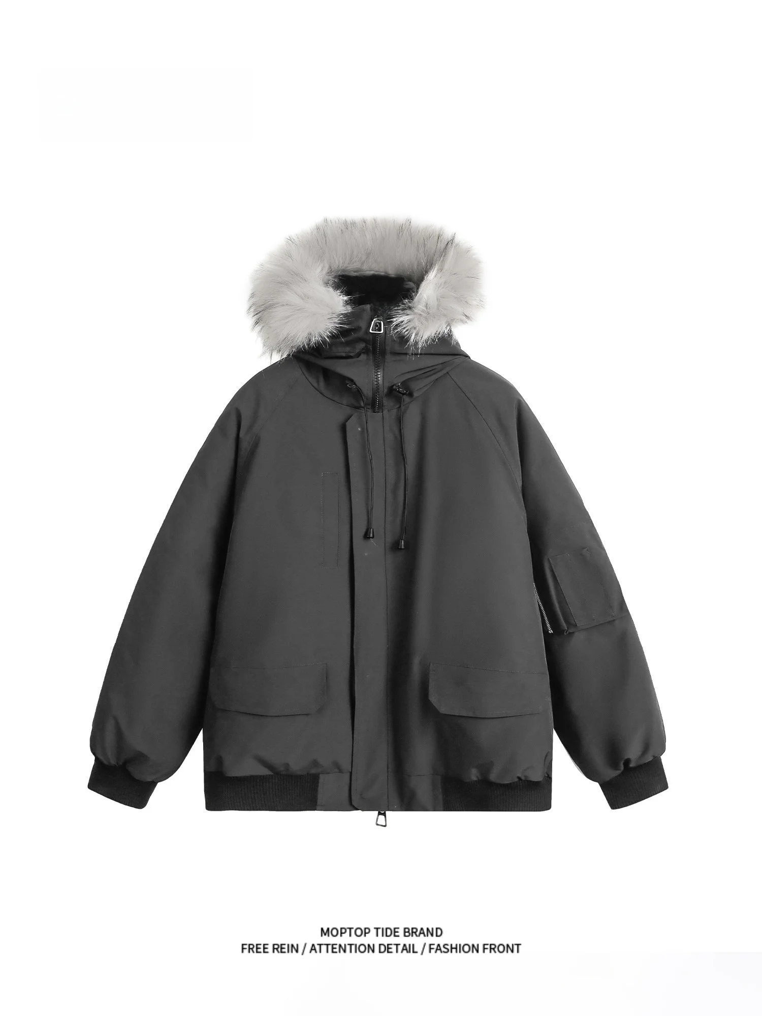 

MMOPTOP Winter Thiened Cotton Jaet Hooded Removable Fur Collar Workwear for Couples Men's Sle Youth ular Casual Coat