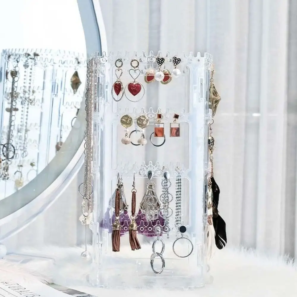 Rotating Jewelry Display Rack Large Capacity 360 Degree Necklaces Rings Holder 4 Tiers Plastic Jewelry Storage Box Shop Store