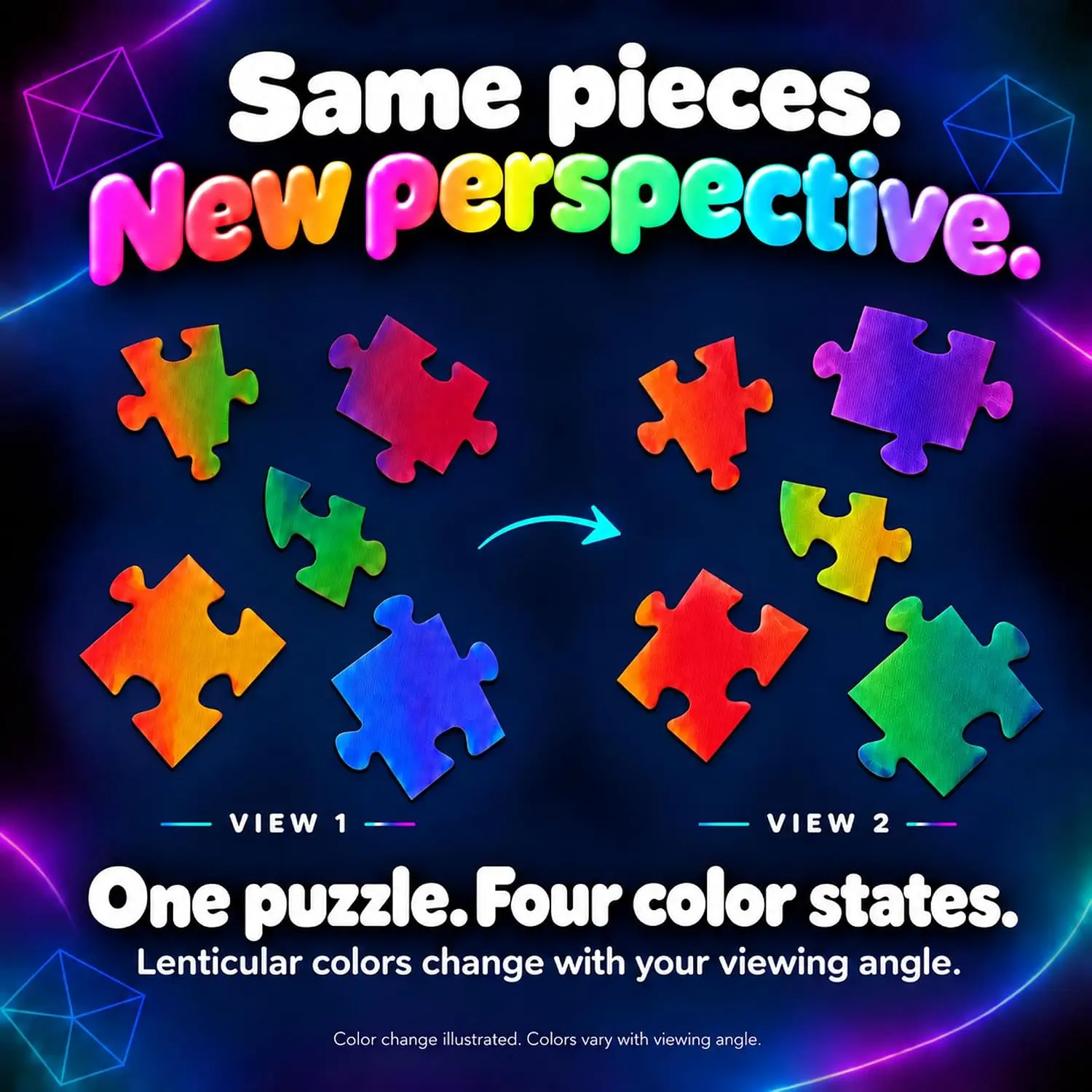 500 Piece Round Jigsaw Puzzle, Rainbow Palette Color Wheel, Lenticular Color Changing for Teens