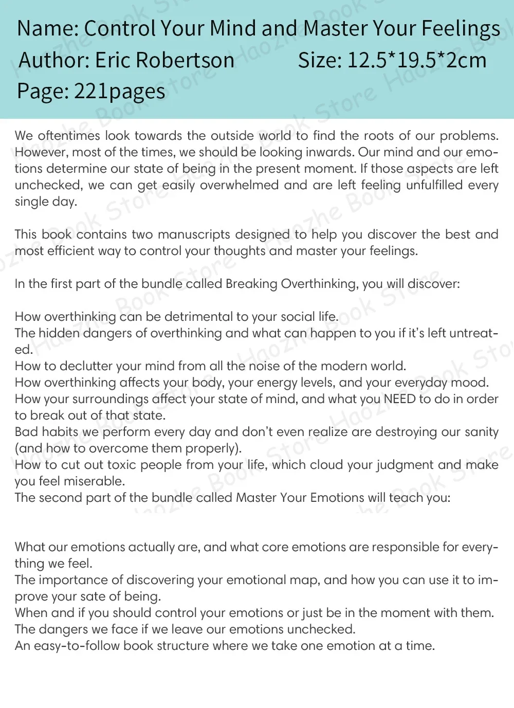 Control Your Mind and Master Your Feelings: Break Overthinking & Master Your Emotions Stress Management Self-Help English Book