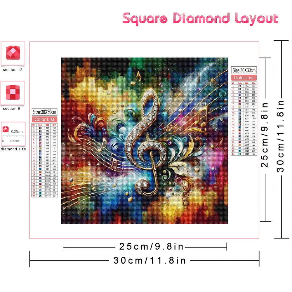 Huacan Full Diamond Painting Cartoon Diy Diamond Embroidery Music Note Fantasy Cross Stitch Kit Home Decor view 2