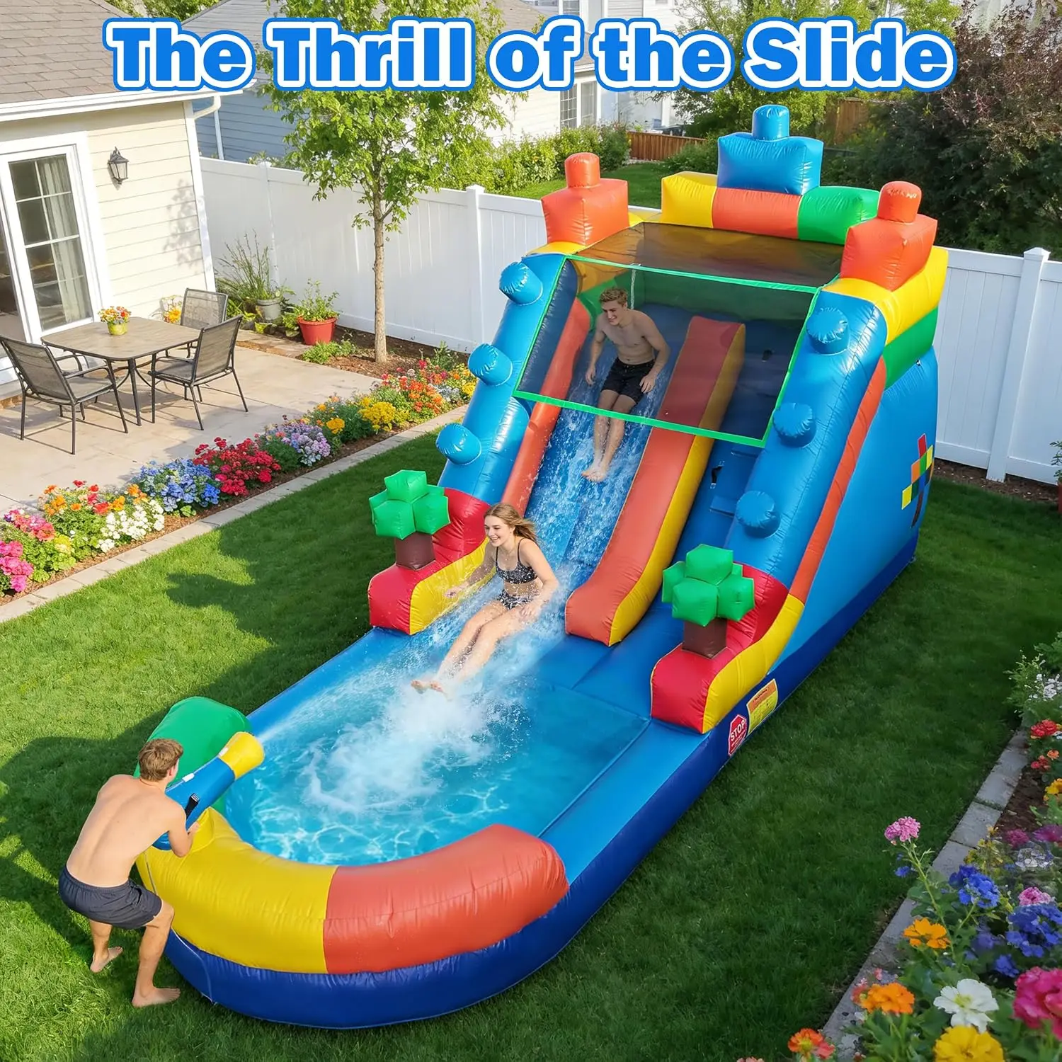 Building Block Inflatable Water Slide Bounce House For Party Rental Event Rental Blow Up Water Park With Pool Backyard Outdoor