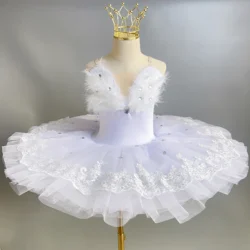 Adult  White Feather Professional Ballet Tutu Dress Classic Ballerina Ballet Dance Costume Pancake Platter Tutu Women