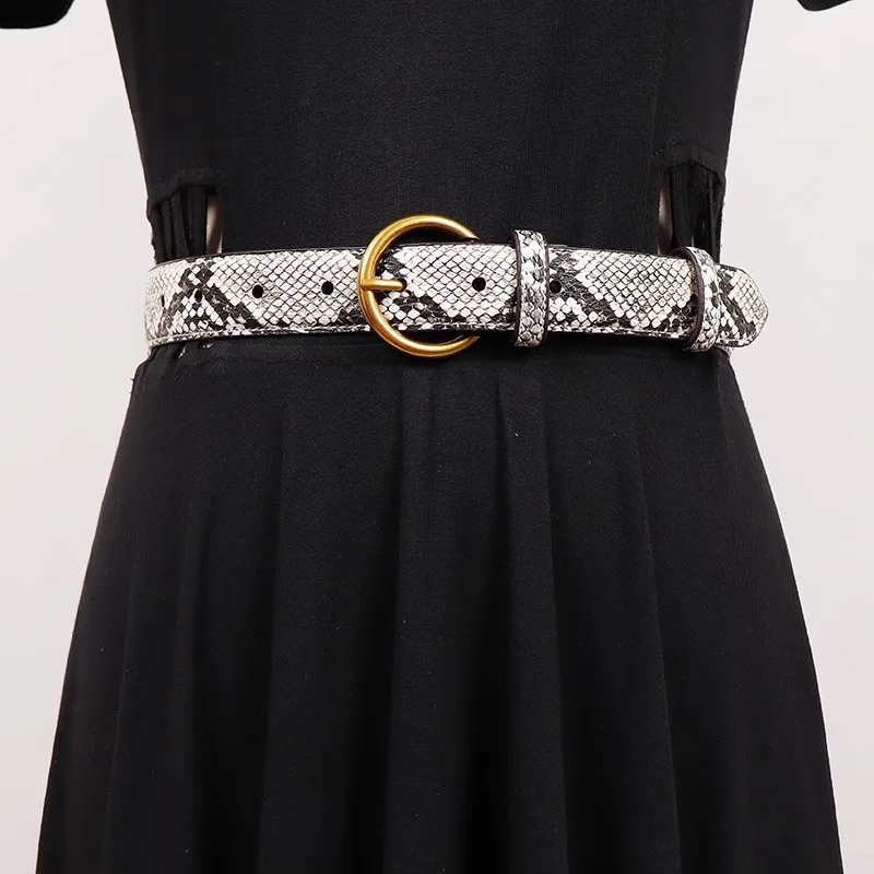 Women's Fashion Snakeskin Print  PU Leather Cummerbunds Female Dress Corsets Waistband Belts Decoration Wide Belt R2019