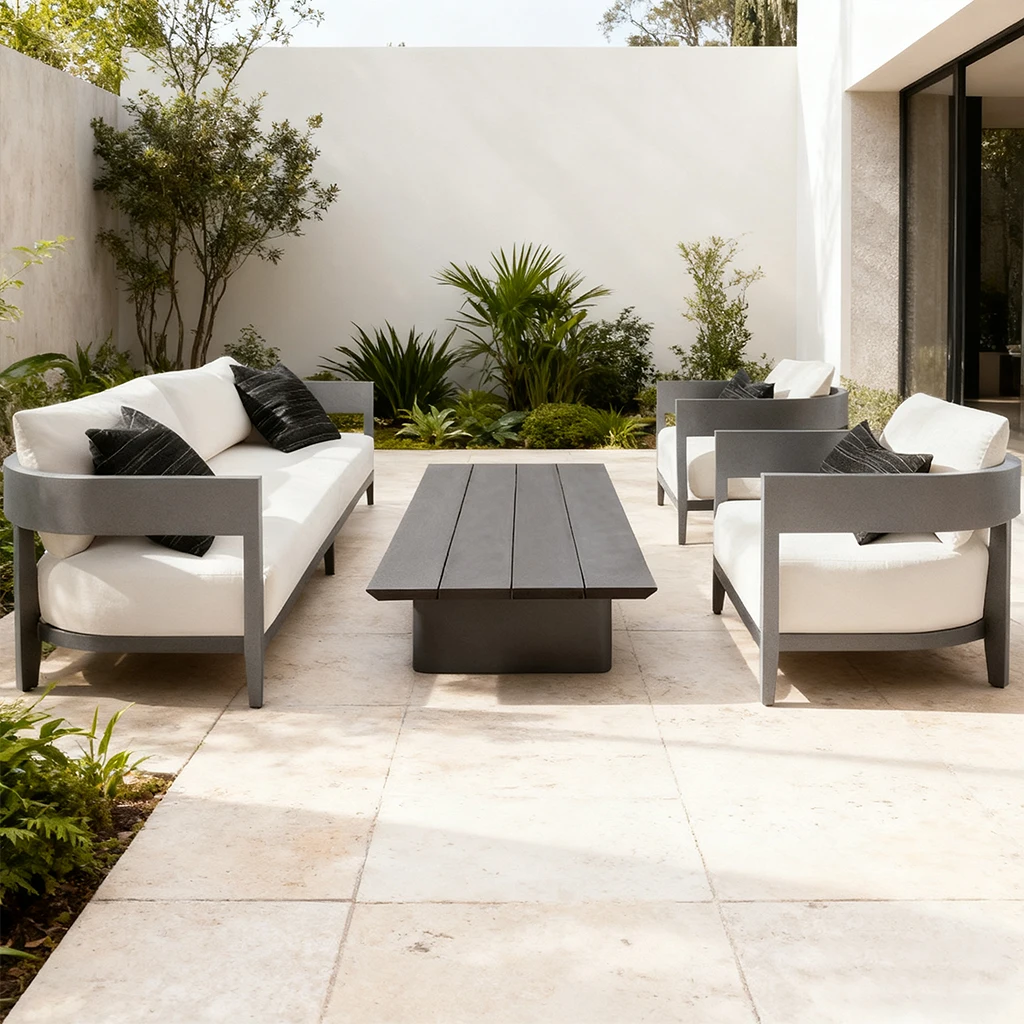 Durable Modern Comfortable 4-Seater Aluminum Outdoor Sofa Set Stylish Black Powder-Coated Frame Living Room Hotel Park Patio